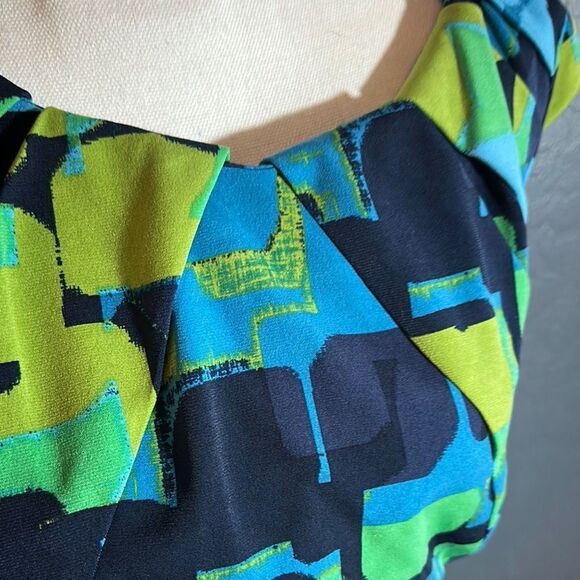 Jax Blue and Green low back Sheath Midi Dress - Picture 6 of 6